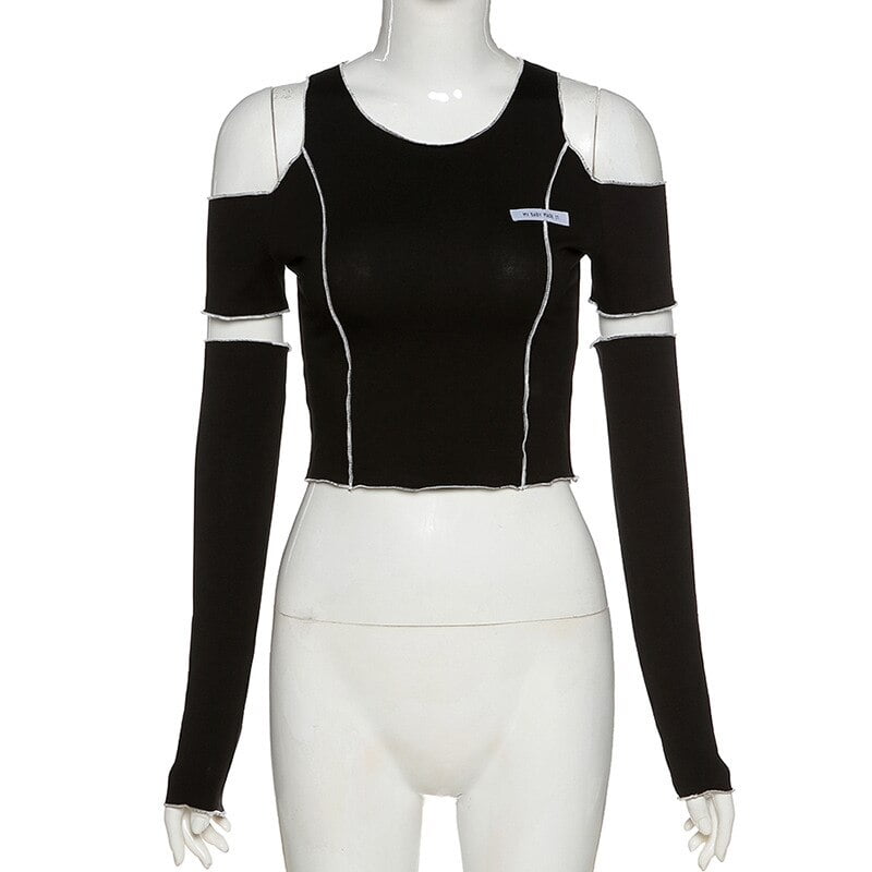 Camisetas negras de retales con mangas separadas estilo Y2k Camiseta de tirantes - Sin mangas Camisetas manga larga Tops El Vestidor de Carlota