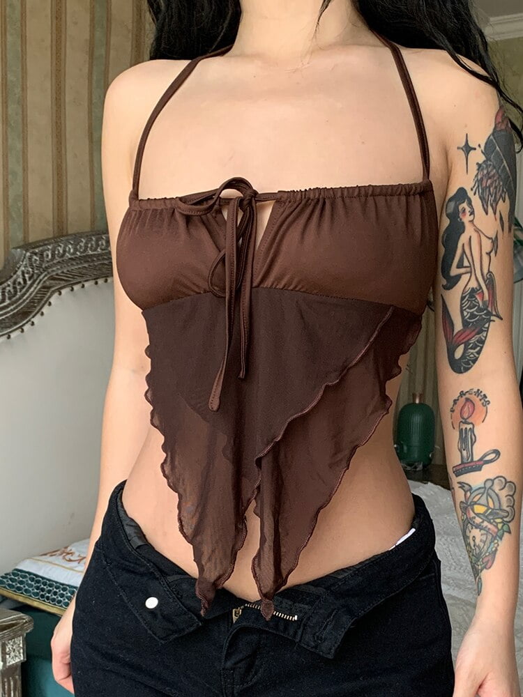 Top corto con volantes marrones Camiseta de tirantes - Sin mangas Tops El Vestidor de Carlota