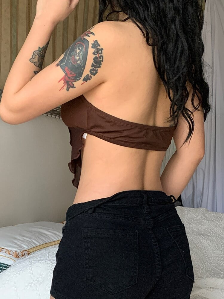 Top corto con volantes marrones Camiseta de tirantes - Sin mangas Tops El Vestidor de Carlota