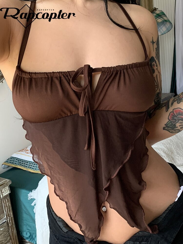 Top corto con volantes marrones Camiseta de tirantes - Sin mangas Tops El Vestidor de Carlota