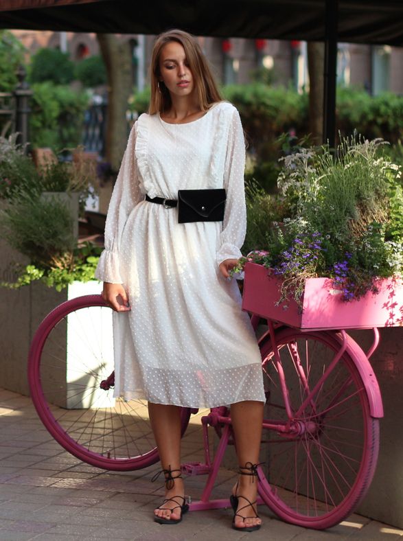 Delicado vestido blanco con lunares bordados, de gasa Largos Manga Larga Vestidos Vintage Color : white El Vestidor de Carlota