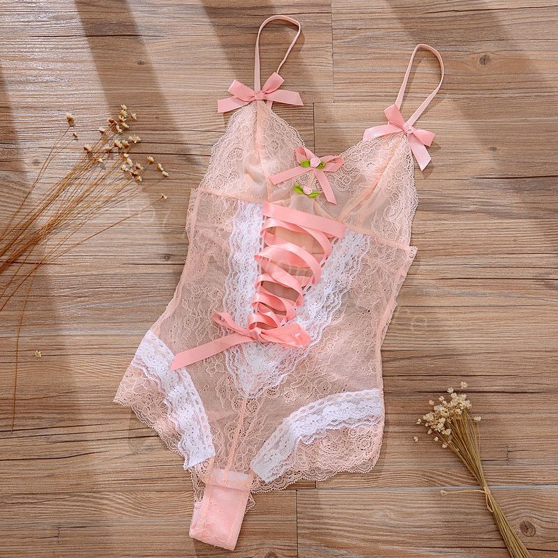 Body de encaje con cintas y moños Lenceria, Ropa Interior y Pijamas Color: Rosa Tamaño: Talla única El Vestidor de Carlota